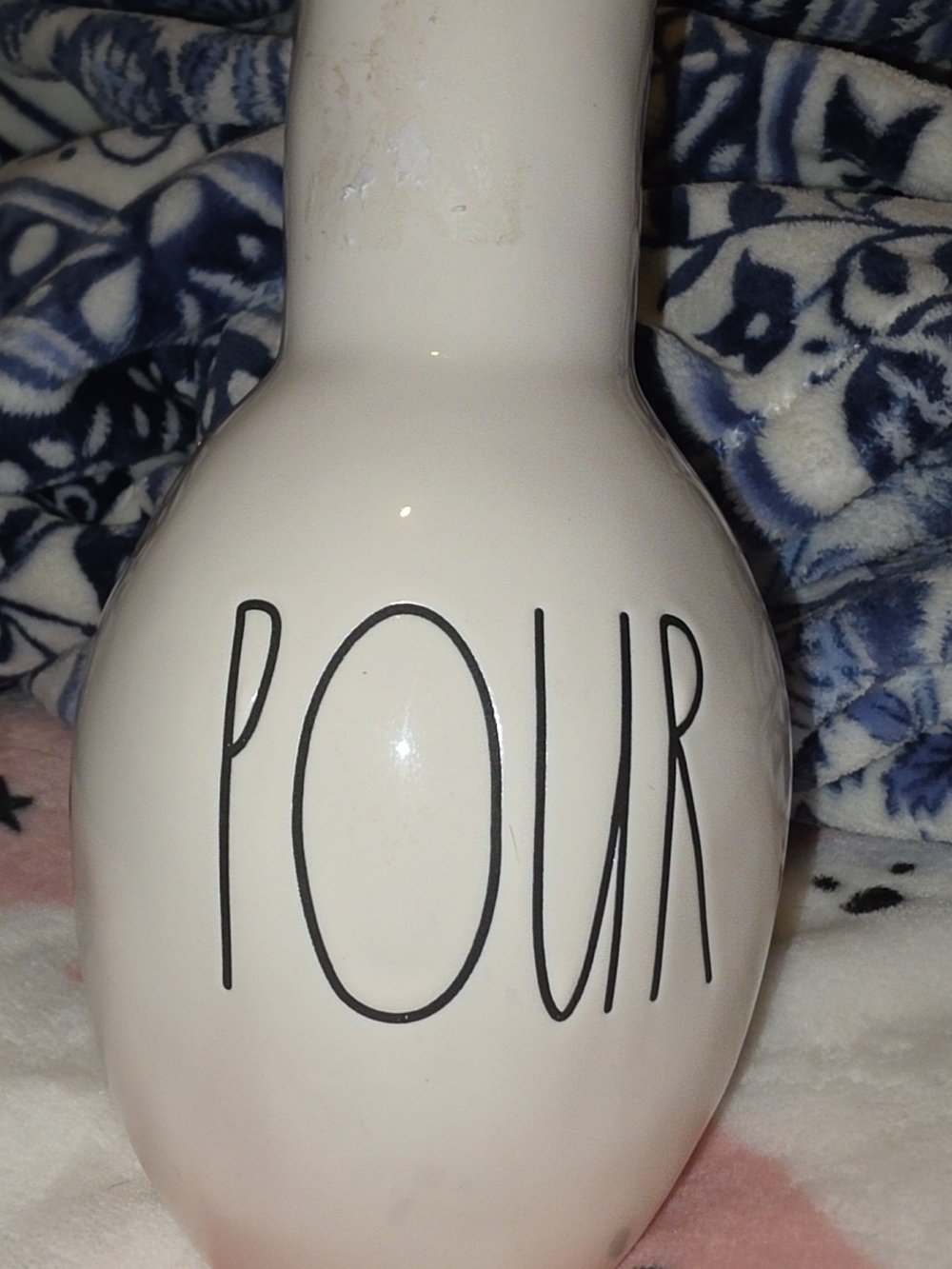 Rae Dunn White Ceramic Bottle with Black 'POUR' Lettering